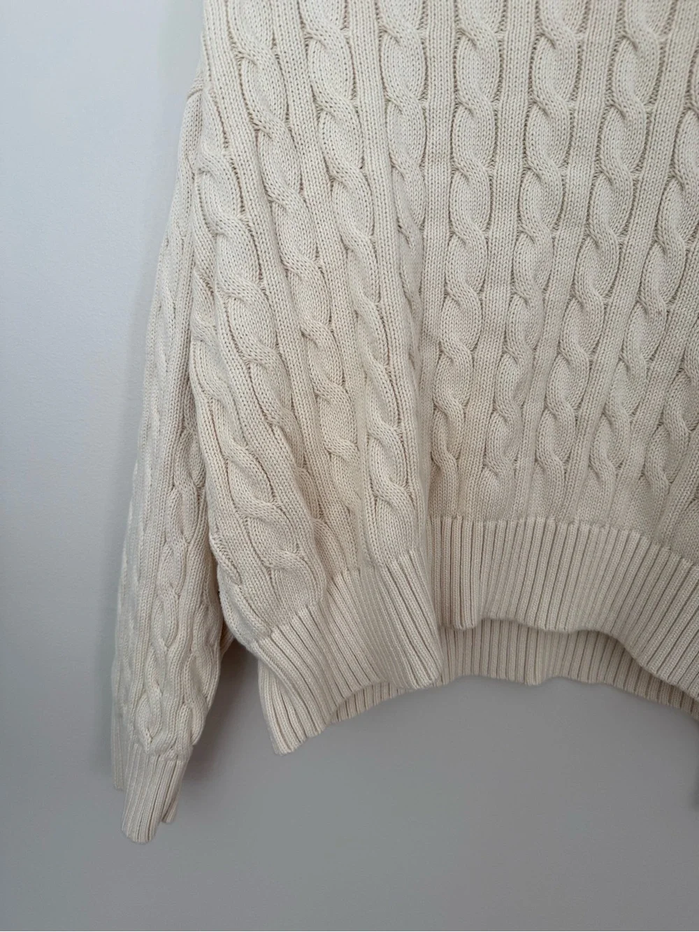 Polo Ralph Lauren Cable Knit Sweater Cream Cotton Size XXL 1967 Spellout Varsity